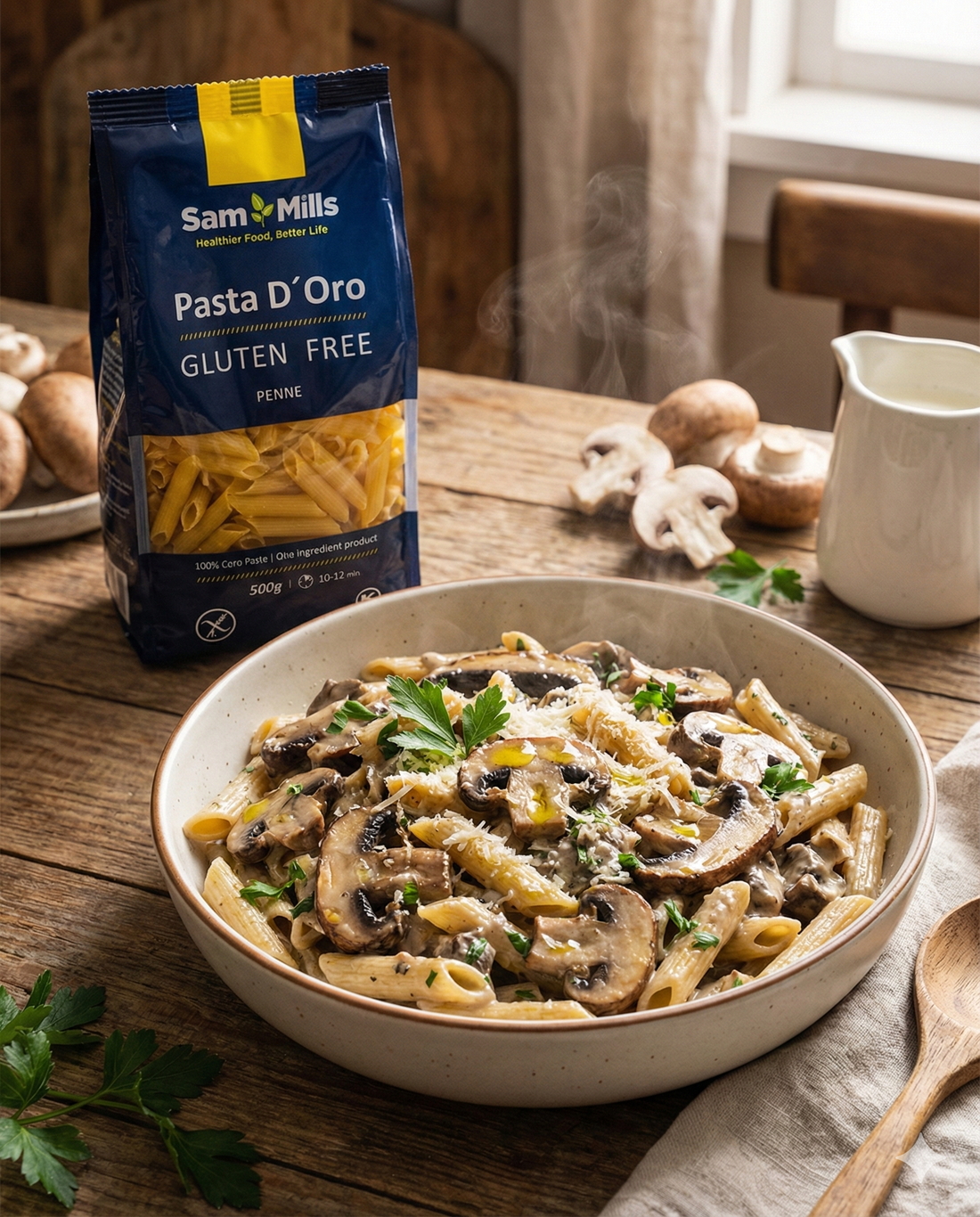 חגיגה איטלקית צמחונית: כך תכינו פסטה פנה עם רוטב שמנת פטריות עשיר ומפנק (טבעוני/חלבי)